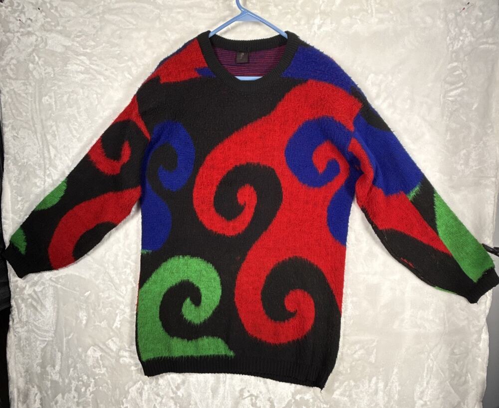 80’s Coogi Style Long Sweater, Abstract Design, Bright, Size? All Over Print